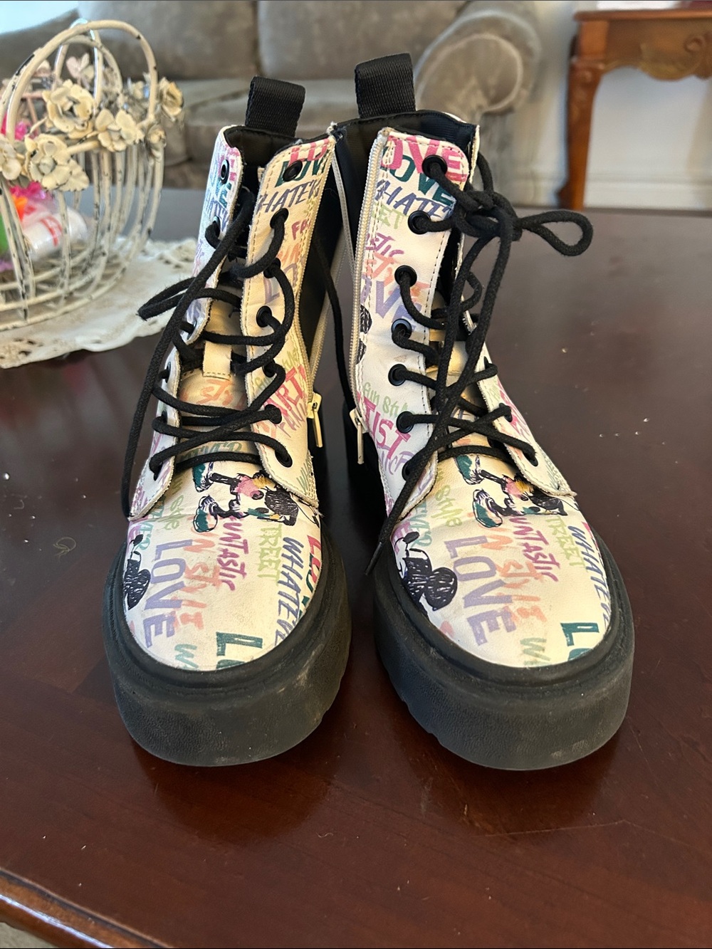 Zara-Disney-Mickey Mouse 100th Anniversary-Combat Boots Shoes-Women Size 32